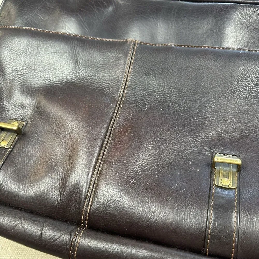 Samsonite Leather Briefcase Laptop Messenger Bag Dark Brown Shoulder Strap